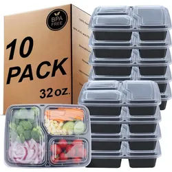 LuxusKollektion Aufbewahrungsbox 3-Fach Meal Prep Container Bento Boxen 10er Pack 32 oz 3 Compartment