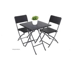 Garden Pleasure Balkonmöbel Set VENTANA, Klapptisch 62 x 62 cm + 2 Klappstühle, Stahl Dunkelgrau / Kunststoff Schwarz