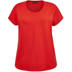 Kurzarmshirt GOLDNER "Shirt mit Rundhalsausschnitt", Damen, Gr. 42/44, rot, Obermaterial: 100% Baumwolle CO., Gerade, Shirts, Tiefer Rundhalsausschnitt