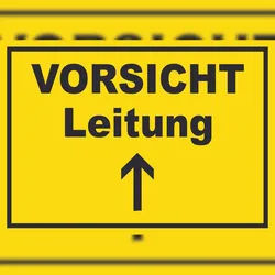 HB-Druck Vorsicht Leitung mit Richtungspfeil oben Schild A2 Rückseite selbstklebend