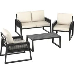 tectake Garten-Lounge SET Captive,Tisch mit Lamellenmuster,anthrazit , Metall , Gartenmöbel, Gartengarnituren, Gartenmöbel-Sets