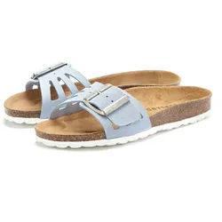 Elbsand Sandale, Mule, offener Schuh, Sommerschuhe, Lederpantolette Pantolette aus Leder mit weichem Korkfußbett blau 44
