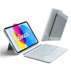 Inateck Hülle mit Tastatur für iPad 11 Gen A16, iPad 10 Gen, mit Stifthalter iPad-Tastatur (Vertikaler/Horizontaler Ständer,Großes Trackpad,Abnehmbar,Abnehmbare) blau
