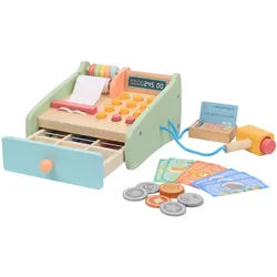 My Baby Lou Kaufladenzubehör , Blau, Braun, Grau, Orange, Rot, Eichefarben , Holz, Textil, Papier, Holzwerkstoff , 32-teilig , Buche, Schima , massiv, Sperrholz , unisex , EN 71 , Spielzeug, Holzspielzeug