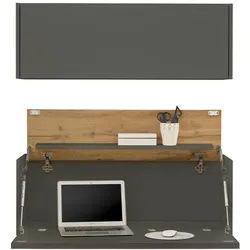 Furn.Design Sekretär Set 2-teilig grau, Eiche Wotan 100 cm, Büromöbelkombination hängend mit Stauraum , Grau, Eiche Wotan , Holzwerkstoff , Nachbildung,Eiche , Uni, Holz Optik , einzeln stellbar,Rechteckig,Rechteckig , 100x170x30 cm , FSC 100% , Büromöbel, Schreibtische