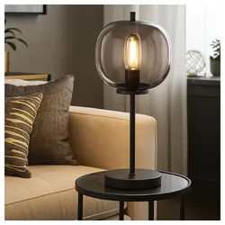 GLOBO LIGHTING Schreibtischlampe, Leuchtmittel nicht inklusive, Tischlampe Leseleuchte Schlafzimmerlampe schwarz Glas rauch schwarz