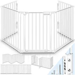 KIDUKU Ofenschutzgitter Kaminschutzgitter Metall, Absperrgitter faltbar, Konfigurationsgitter inkl. 5 - 10 Elementen, Tür weiß 420 cm