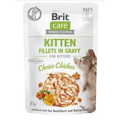 BRIT CARE Cat Kitten Fillets in Bratensoße Choice Chicken Enriched with Sanddorn and Nasturtium 12x85g