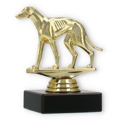 Pokal Kunststofffigur Windhund gold auf schwarzem Marmorsockel 10,6cm