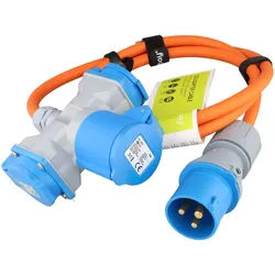 Goobay CEE-Adapterleitung, CEE-Stecker auf 1x CEE-Kupplung und 2x Schutzkontakt-Kupplung, 10 m