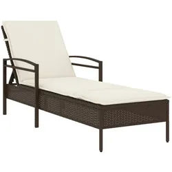 vidaXL Gartenliege, Sonnenliege mit Auflage Braun 63x200x81 cm Poly Rattan