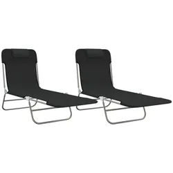 vidaXL Gartenliege, Sonnenliegen Klappbar 2 Stk. Schwarz Textilene und Stahl