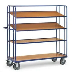 Fetra Etagenwagen, Tragl. 500kg, 4 Etage(n), Ladefl. LxB 1650x610mm, Holzböden, neigbar