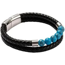 Armband FIRETTI "Schmuck Geschenk Armschmuck Armkette Edelstein Perlen, Onesize", bunt (silberfarben, schwarz, türkis, türkis), Armbänder, Damen, 19cm, Edelstahl Leder, Edelstahl, Leder, Armband, Made in Germany - mit Howlith oder Türkis (beh.)