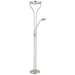GLOBO LIGHTING LED Stehlampe, LED-Leuchtmittel fest verbaut, Warmweiß, Deckenfluter Stehlampe Standleuchte LED Leselampe Nickel Dimmer H 194 silberfarben