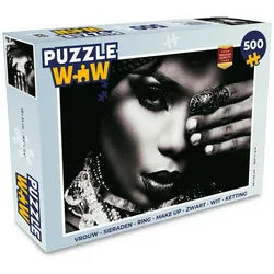 MuchoWow Puzzle Frau - Schmuck - Ring - Make up - Schwarz - Weiß - Kette, 500 Puzzleteile, Foto-Puzzle, Bilderrätsel, Puzzlespiele, Spielzeug schwarz 34 cm x 48 cm x 2 cm