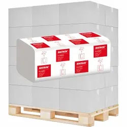 KATRIN V-Falz Falthandtücher Zick Zack 200 Blatt, Handy Pack, Weißes Papierhandtuch mit Z-Falzung aus recyceltem Zellstoff , 1 Palette = 32 Kartons à 20 Packungen