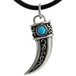DonDon Kette mit Anhänger Lederkette Halskette 50 cm (1-tlg., Kette mit Anhänger inkl. Samtbeutel), Herren-Halskette mit Lederband, maskuline Anhänger, im Samtbeutel blau|silberfarben