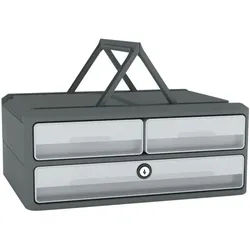 cep Schubladenbox MoovUp mit Schloss 3 Fächer A4 quer / A5 quer grau, 32.8x4x24.5 cm
