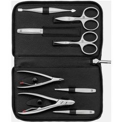 ZWILLING Twinox Reißverschluss-Etui, Rindleder, black, 8-tlg. Hand- & Nagelpflegesets