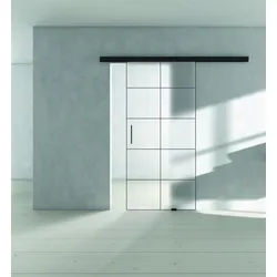 Griffwerk Glasschiebetür (ESG) inkl. Rahmen SNOWWHITE 501 ESG PURE WHITE matt 1060x2058x8mm inkl. AIR LOFT-2 Graphitschwarz