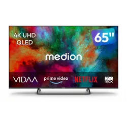 Medion® MD865602 QLED-Fernseher (163.9 cm/65 Zoll, 4K Ultra HD, Smart-TV, Dolby Vision, Dolby Atmos, Netflix, HBO Max, Prime Video, Disney+, WOW) schwarz