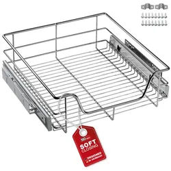 SO-TECH® Schublade Drahtkorbauszug Teleskopauszug zum Nachrüsten, kugelgelagert, Breite 50 cm Teleskopschublade mit SoftClose und Befestigungsmaterial silberfarben 45.8 cm x 14 cm x 43 cm