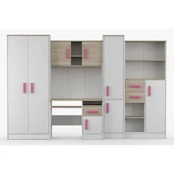 Deine Möbel 24 Kinderzimmer Miki Korpus Weiß | Griffe Rosa , Weiß, Rosa , Holzwerkstoff , 300x197x52 cm , Babymöbel & Kindermöbel, Kinderzimmer & Jugendzimmer, komplette Jugendzimmer