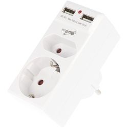 2-fach Steckdosenadapter mit 2 USB Ladeanschlüssen, max. 2,1A Ladestrom