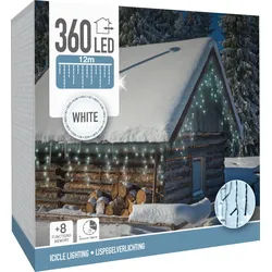 LED-Eiszapfenbeleuchtung kaltweiß, 360 LEDs, Grünes Kabel, Innen/Außen, 15m