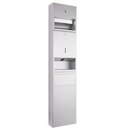 Wagner EWAR Kombinierter Papierhandtuch- Schaumseifenspender, mit Ganzmetallgehäuse und Papierkorb, zur Aufputzmontage WP 510-5, Matt geschliffen, ca. 250 Blatt, 400 ml Seife, 11 l Papiermüll