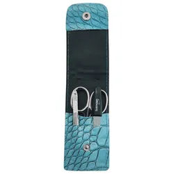 EloModa Maniküre-Kosmetik-Etui Solingen Maniküre Set 3-teilig – Nagelschere, Pinzette & Saphirfeile, 3 tlg., Nagelpflege Set, Tier Muster Echtleder Etui, Made in Germany blau