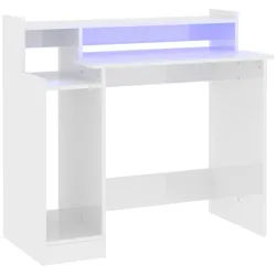 vidaXL Schreibtisch NA Schreibtisch Computertisch mit LEDs Hochglanz-Weiß 97x90x45 cm Span weiß