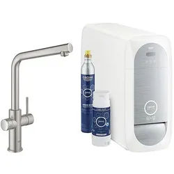 Spültischmischer Grohe Blue Home Starter Kit, L-Auslauf supersteel mit Filter S-Size, CO2 Flasche und Kühler - 31454DC1