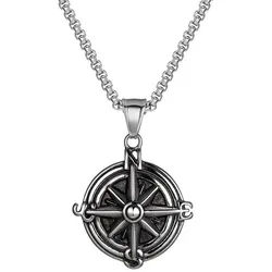 KARMA Kette mit Anhänger herren Kompass Edelstahl Silber Halskette (mit Schmuckbox, wasserfest & antiallergisch), Herrenkette silberfarben