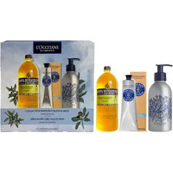 L'Occitane Shea Handpflege Set = Öko-Nachfüllpackung Shea Flüssigseife Verbene 500 ml + Handcreme 75 ml - 1 Forever Bottle 250 ml - 3 Artikel im Set