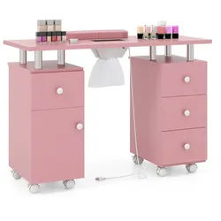 COSTWAY Maniküre-Pediküre-Set, Maniküretisch mit elektrischer Staubabsaugung Nageltisch rosa