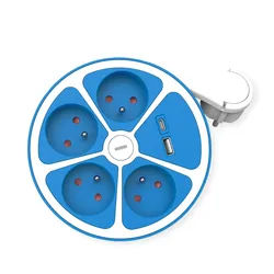 ROLINE 4-fach Steckdosenleiste mit Schalter, rund, UTE Version, USB-Charger A+C, blau, 3 m