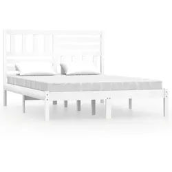 vidaXL Bettgestell 140 x 200 cm Massivholzbett Weiß Kiefer 140x200 cm Bett Bettrahmen Bet weiß