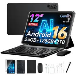 Nexall TABWEE Nexall N90 12" Android 16 2K Display 4G LTE mit Tastatur Stift Tablet (12", 128 GB, Android 16, 4G LTE, Android 16, 4G LTE, 2K Display, mit Zubehör/Kabel-Headset, 9000 mAh) grau