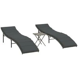 vidaXL Gartenliege, Sonnenliegen 2 Stk. mit Tisch Grau Poly Rattan