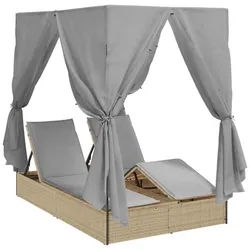vidaXL Gartenliege Doppelte Sonnenliege Grau 205 x 129 x 200 cm Poly-Rattan, 1 St.