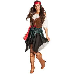 Boland Kostüm Piratin Storm Piraten-Kostüm Damen komplett mit Korsett 5-teilig, Komplettset Top, Rock, Korsett, Gürtel und Stirnband 36/38