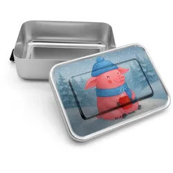 Mr. & Mrs. Panda Butterdose Schwein Glühwein Design, Lunchdose, Weiß, Punsch, Winter, Glühschwein, Premium Aluminium, (Packung), Metall Brotdose Metallbox Essensbox weiß