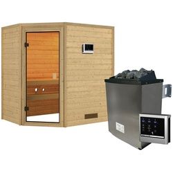 KARIBU Sauna »Svea«, inkl. 9 kW Saunaofen mit externer Steuerung, für 3 Personen - beige