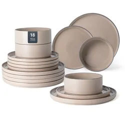 Geschirr-Set OTTO HOME "Ylvii, außen matt, innen glänzend", taupe, 18, Steinzeug, Geschirr-Sets, Geschirr-Set, spülmaschinenfest und mikrowellengeeignet