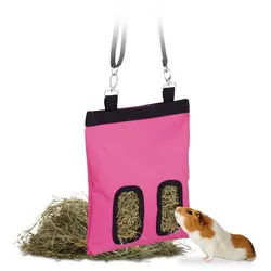 relaxdays Futterspender Heutasche für Kleintiere, Pink rosa|schwarz