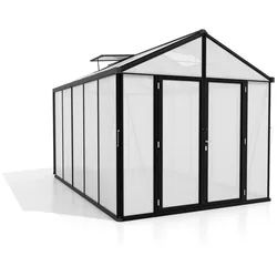 Gewächshausbausatz , Schwarz , Metall, Kunststoff , 258x250x391 cm , Gartenzubehör, Gartenhäuser & Gewächshäuser