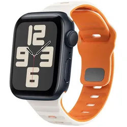 Wigento Smartwatch-Armband Für Apple Watch SE 2023 44mm Silikon Wellenstruktur Armband Beige, Silikonarmband mit umgekehrter Schnalle beige