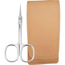 EloModa Nagelschere Solingen Turmspitze Schere mit Echt-Leder Etui – Made in Germany, (1-tlg), gebogener Schnittfläche, Leder-Etui Made in Germany beige